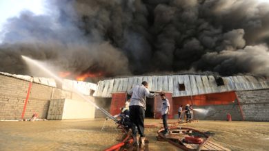 Fire at the World Food Programme warehouse in Hodeidah, Yemen