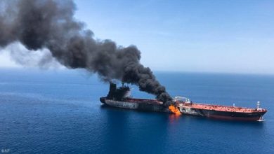 Oil tanker on fire in Gulf