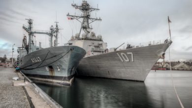 US guided-missile destroyer USS Gravely (DDG 107) and German navy Rhon-class tanker FGS Spessart