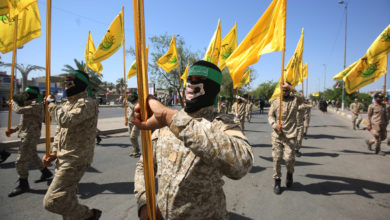 Iraqi Shiite fighters from the Nujaba armed group march during a military parade in Baghdad, on May 31, 2019. Photo: Ahmad al-Rubaye/AFP.