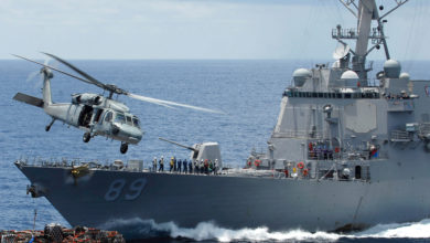 The guided-missile destroyer USS Mustin (DDG 89) during relief operations in Myanmar in 2008