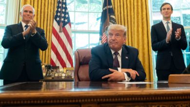 US President Donald Trump in the Oval Office soon after he announced Israel is going to normalize ties with United Arab Emirates and Bahrain.