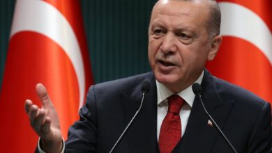 Photo of Turkish President Recep Tayyip Erdogan speaking at a press conference in Ankara, Turkey.