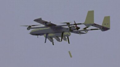 An unmanned swarm carrier system developed by Chinese company Zhongtian Feilong conducts a test flight in late March 2021.
