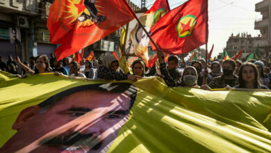 Syrian Kurds demonstrate against Turkey's offensive on PKK areas in northern Iraq in Qamishli, Syria.
