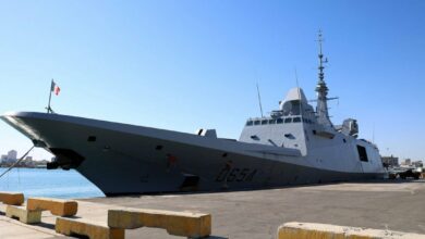 The French multi-mission frigate Auvergne is docked in Larnaca, Cyprus, on November 8, 2021