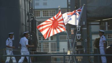 Australian and Japanese flags flying
