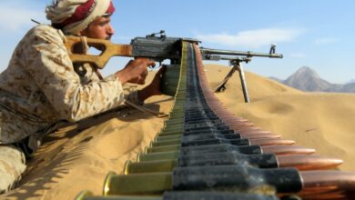 A pro-government fighter in Yemen during fighting with Houthis south of Marib