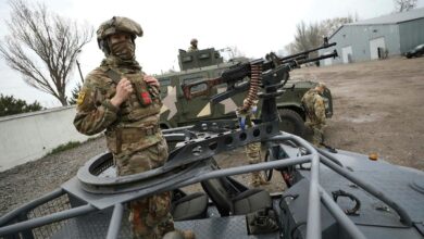 Ukrainian National Guard servicemen take part in a military drill