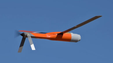 An Area-I Air-Launched, Tube-Integrated, Unmanned System, or ALTIUS, sails through the skies at Yuma Proving Ground.