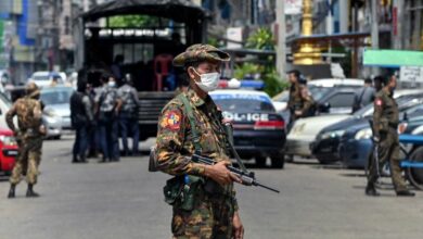 A soldier stands guard in Yangon, Myanmar