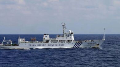 A Chinese marine surveillance ship cruises near the disputed islands known as the Senkaku islands in Japan and Diaoyu islands in China
