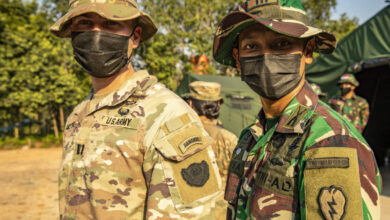 US Army Soldiers with Task Force Warrior meet their Tentara Nacional Indonesia (Indonesian Armed Forces) counterparts on July 27, 2021 at Baturaja Training Area, Indonesia in preparation for Garuda Shield 21