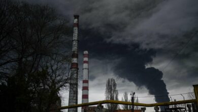 Smoke rises after an attack by Russian forces in Odessa, Ukraine on April 2022