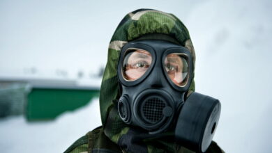 Swedish soldier with protective mask