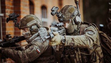 Polish troops carrying Grot carbine rifles.