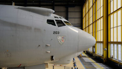 French Air Force E-3F airborne warning and control system (AWACS) aircraft.
