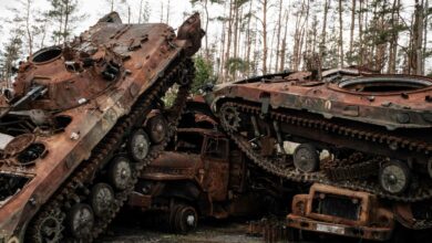 Destroyed Russian armored vehicles