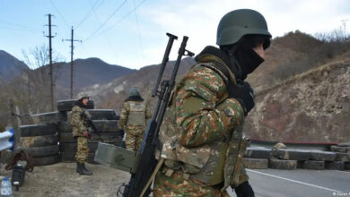 Armenia soldiers stand guard at checkpoint