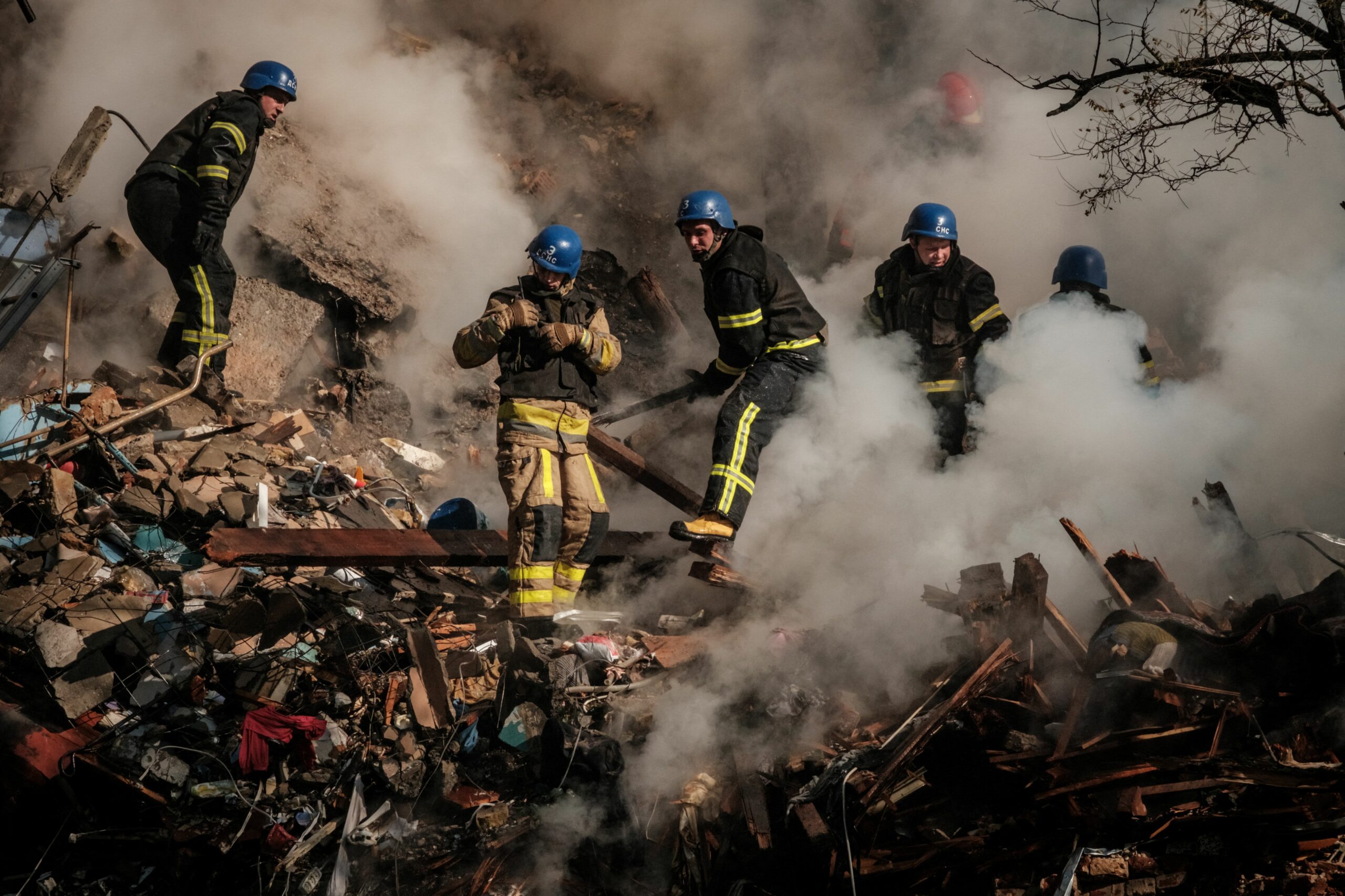 destroyed building after an attack in Kyiv