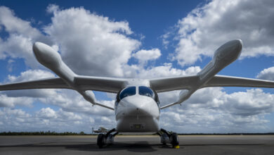 BETA Technologies’ ALIA, an electric vertical takeoff and landing aircraft, sits on the flightline after arriving at Eglin Air Force Base, Florida, Oct. 26, 2023. The aircraft will begin a series of test flights over the next few months with the 413th Flight Test Squadron and AFWERX’s Agility Prime at Duke Field. (U.S. Air Force photo by Samuel King Jr.)