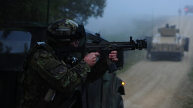 A Czech soldier from 1st Czech Military Advisory Team fires his Bren 805 rifle during a MAT and police advisory team training exercise at the Joint Multinational Readiness Center in Hohenfels, Germany, Sept. 18, 2012. This exercise is designed to replicate the Afghanistan operational environment in order to prepare MATs and PATs for counterinsurgency operations with the ability to train, advise and enable the Afghanistan National Army and the Afghanistan National Police.