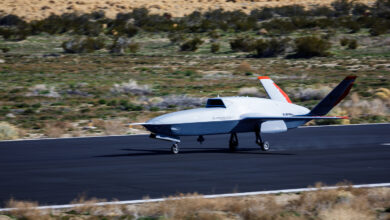 AFRL’s XQ-67A Off Board Sensing Station, or OBSS, designed and built by General Atomics, took its maiden flight Feb. 28 from Gray Butte Field Airport, Palmdale, California. XQ-67A completed several test points and safely recovered on the first of a series of flight tests. The XQ-67A is the first of a second generation of autonomous collaborative platforms, or ACP.(Courtesy photo.)
