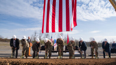 240409-A-FV109-1968 CHAMBERSBURG, Pa. Army Materiel Command, Aviation and Missile Command, U.S. Army Corps of Engineers and Letterkenny Army Depot leadership break ground on the depot’s new shipping and receiving facility April 9. The shipping and receiving facility marks the first breaking ground of AMC’s major modernization projects supporting the Army’s Organic Industrial Base. The event was commemorated by a golden shovel ceremony attended by Marion Whicker, executive deputy to the commanding general, AMC; Maj. Gen. Tom O’Connor, commanding general, AMCOM; Lt. Col. David Myers, deputy commander, Baltimore District, USACE; and hosted by Col. Donald Santillo, commander, LEAD. (U.S. Army photo by Dorie E. Heyer)
