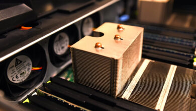 A heat sink is a cooling mechanism in a server, which prevents overheating, Sept. 22, 2021, at U.S. Army Garrison Humphreys, South Korea. Staff Sgt. Adam Jacob, American Forces Network Humphreys information technology specialist, says he enjoys the hands-on experience of working on servers. (U.S. Air Force photo by Staff Sgt. Patrick A. Wyatt)
