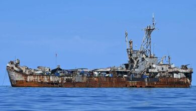The BRP Sierra Madre is seen docked at Second Thomas Shoal in the South China Sea on November 10, 2023.