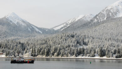 JUNEAU, Alaska -- Crew members aboard the Coast Guard Cutter Elderberry, a 65-foot inland buoy tender home ported in Petersburg, Alaska, prepare to set buoys for the channel which runs through Mendenhall Bar Wednesday, April 1. 090401-G-5176S-139-Elderberry (U.S. Coast Guard Photo/ PA3 Walter Shinn)