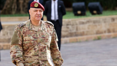 Lebanon President Gen. Joseph Aoun walks toward the Grand Serail in Beirut.