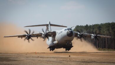 A400M on unpaved runway.