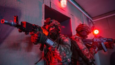 Soldiers in a laser-based simulation training