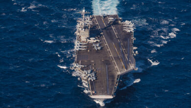 MEDITERRANEAN SEA (Feb. 3, 2022) – The Nimitz-class aircraft carrier USS Harry S. Truman (CV 75) conducts flight operations in the Mediterranean Sea in support of Neptune Strike 2022, Feb. 3. Neptune Strike 2022 highlights NATO’s ability to integrate the high-end maritime capabilities of a carrier strike group to ensure high operational readiness across the Alliance and the defence and protection of all Allies. It is the first time since the Cold War that a full US carrier group comes under NATO command.(Photo by French Master Sergeant Malaury Buis)