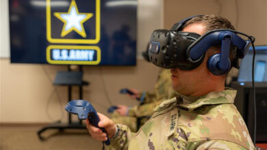 Soldiers from the 204th Military Intelligence Battalion in Fort Bliss, Texas, get hands on with new Virtual Aerial Systems Trainer (VAST) classroom virtual reality headsets. The VAST classroom represents a transformational shift in how the Army can approach mission equipment training. (U.S. Army Photo)