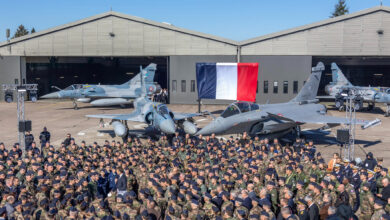 French President Emmanuel Macron at an air and space force base