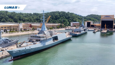 The Royal Malaysian Navy's KD Raja Muda Nala (2502) and the KD Maharaja Lela (2501) littoral combat ships