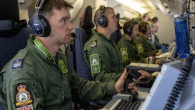 The Station Commander from RAF Lossiemouth, Group Captain Layden, has a flight with 120 Sqn onboard the RAF’s new submarine-hunting Poseidon Maritime Patrol Aircraft (MPA). The Crew, with Wing Commander Hanson are training continuously to begin Operations. The Station Commander, as part of the assessment of how things are progressing observes the Sqn as the carry out a training exercise over the North Sea. The aircraft is part of a new £3 billion programme, including the purchase of nine state-of-the-art Poseidon jets, which will improve the UK’s ability to track hostile targets below and above the waves. Poseidon aircraft will protect the UK’s continuous at-sea nuclear deterrent and be central to NATO missions across the North Atlantic, co-operating closely with the US and Norwegian Poseidon fleets. The UK’s purchase of the Poseidon is in response to increased threats such as Russian submarine activity in the Atlantic returning to Cold War levels, while China is also investing heavily in new Arctic facilities, infrastructure and ice-capable ships.