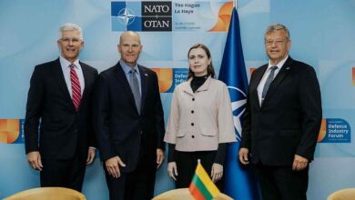 (From L) Northrop Grumman VP Steve O’Bryan, US Mission to NATO Defense Advisor Scott Delius, Lithuanian Defense Minister Dovilė Šakalienė, and Nammo CEO Morten Brandtzæg at the NATO Summit