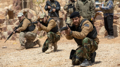 Syrian partner soldiers practice squad-level movement tactics in Syria, April 15, 2025. The training focused on individual and squad-level tactics to improve coordination, strengthen interoperability and build partner capacity in complex operational environments. This effort is part of the Coalition’s ongoing commitment to empowering Syrian partner forces to maintain regional stability and counter shared security threats. (U.S. Army photo by Staff Sgt. Fred Brown)