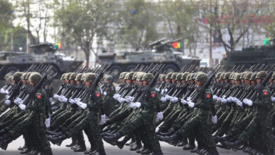Troops march on parade during an oath-of-allegiance ceremony, presided over by army chief Gen Narongpan Jitkaewthae, to mark Royal Thai Armed Forces Day on 18 January 2023 at the armys Cavalry Centre in Saraburi. Some 2,846 soldiers took part in the parade.