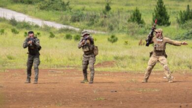 Australian Army reconnaissance soldiers practice break-contact drills with their Philippine Army counterparts during joint training at Camp Kibaritan in Northern Mindanao.