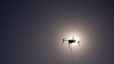 A small drone navigating in the dark.