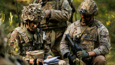 Soldiers from 1st Battalion The Royal Welsh check their position before carrying out contact drills. Photo: Corporal Rebecca Brown/Royal Logistics Corps/British Army