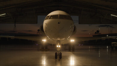 An E-11A Battlefield Airborne Communications Node (BACN) aircraft