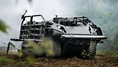 A Rheinmetall Mission Master SP unmanned ground vehicle in a forest