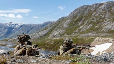 Danish soldiers in front of a green mountain terrain
