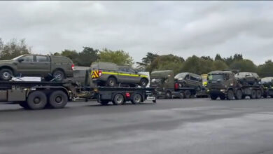 Retired Irish Defence Forces vehicles in transit to Ukraine.