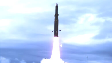 The Strongbow missile taking off with a cloudy background
